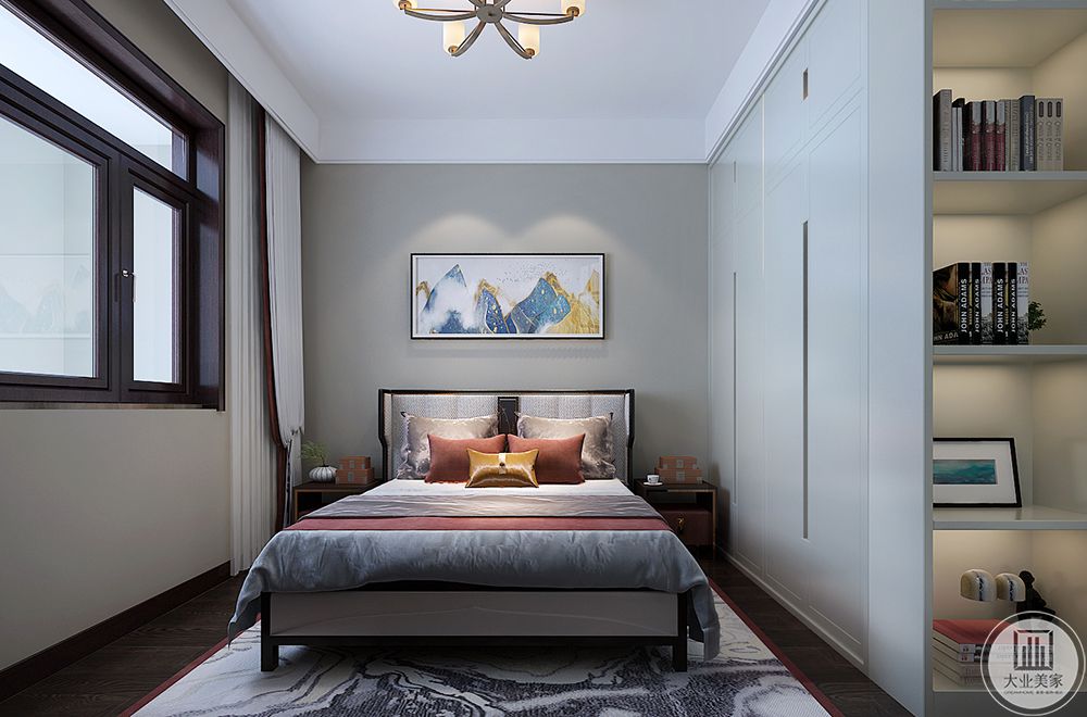 次卧灰色的墙面与雅致的家具搭配调出安静和自然的气氛。