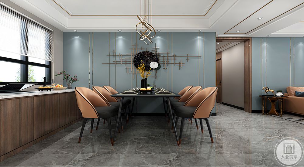 餐厅六人餐椅，整体风格动向与客厅风格为大走向，整体统一