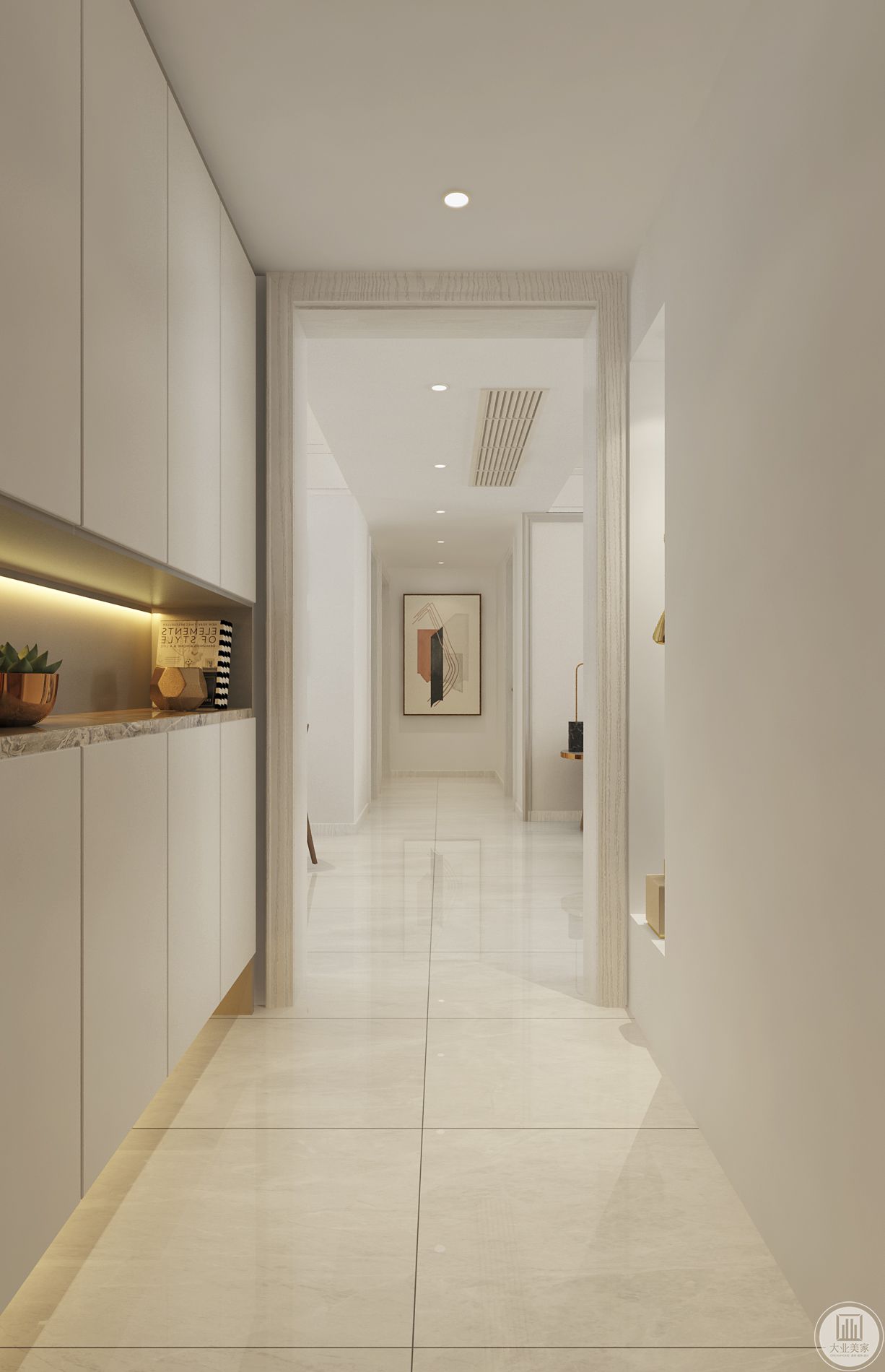 走廊改造后的走廊尽头不在正冲卧室门，玄关厅的设计提高了整个客餐厅的私密性。