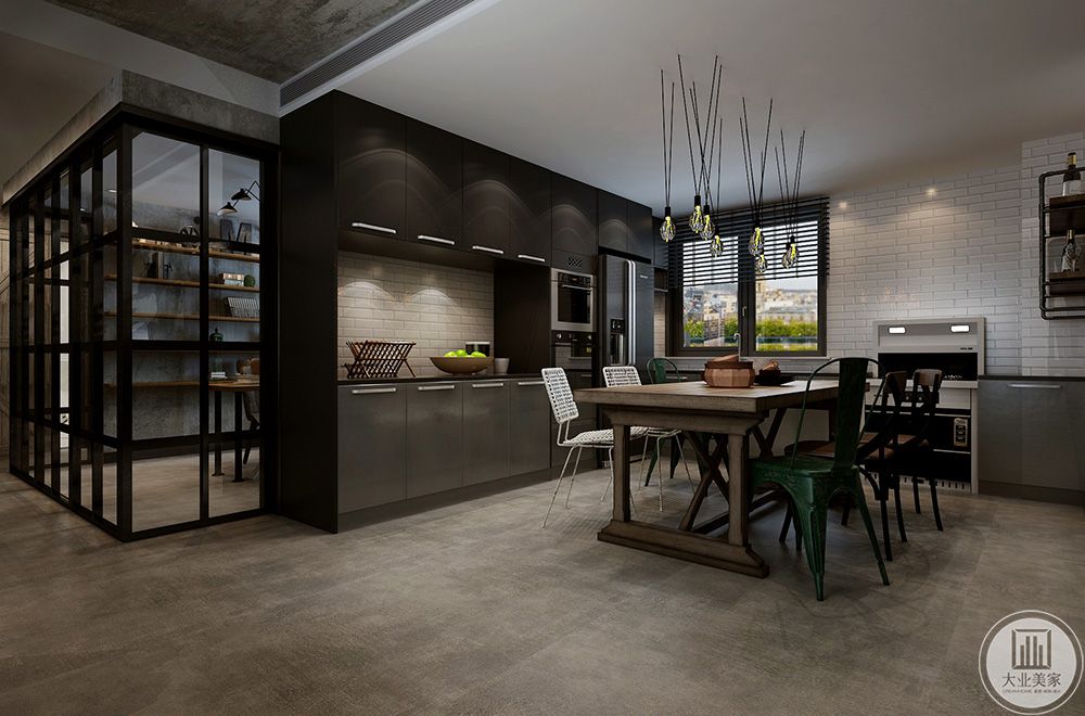 小白砖的使用在以灰黑色空间为主的厨房里增添了一抹亮色。