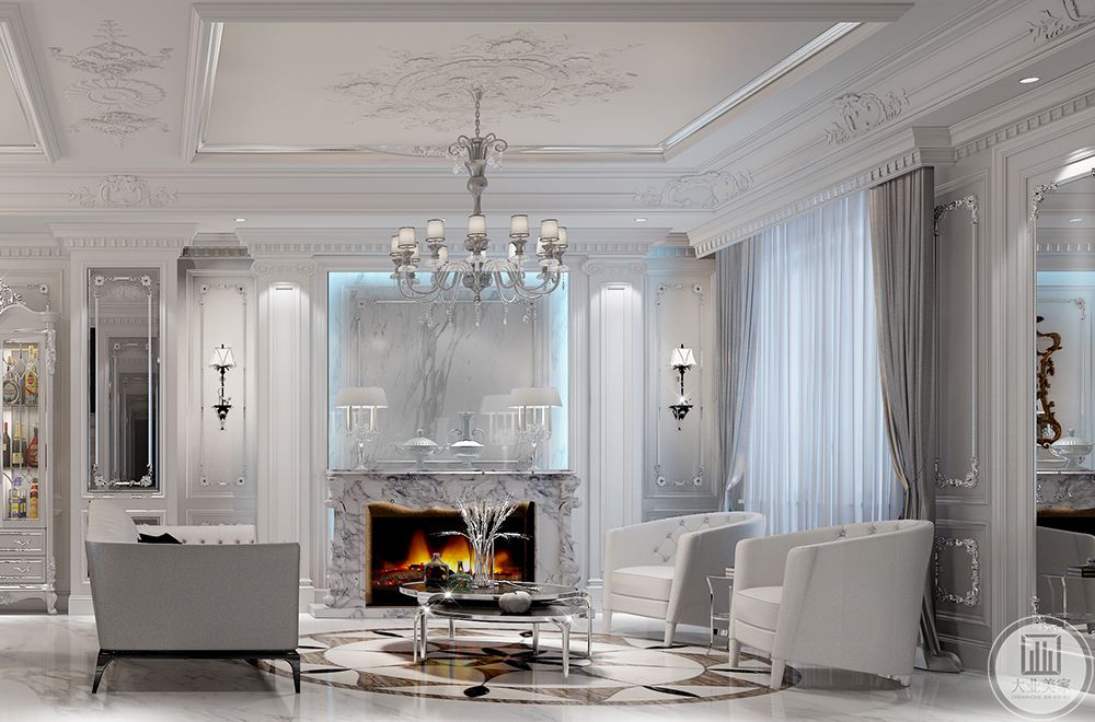 明亮的客厅和轻法雕刻元素的融合提升空间的艺术气息