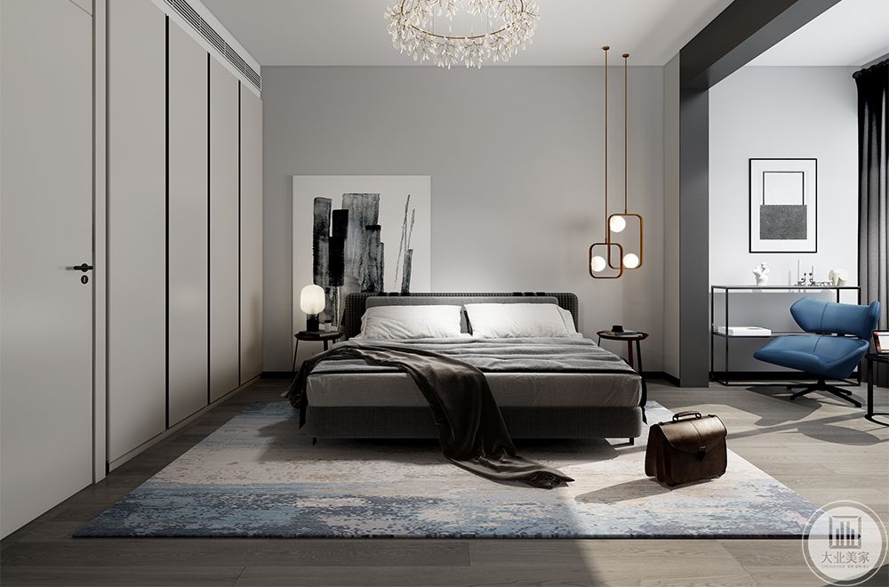 卧室延续  白+灰+木本色，自然、 安静 、克制的自然主义设计风格，不强调所谓的流行感与个性，将 简约 的概念落实，将卧室的真实意义还原