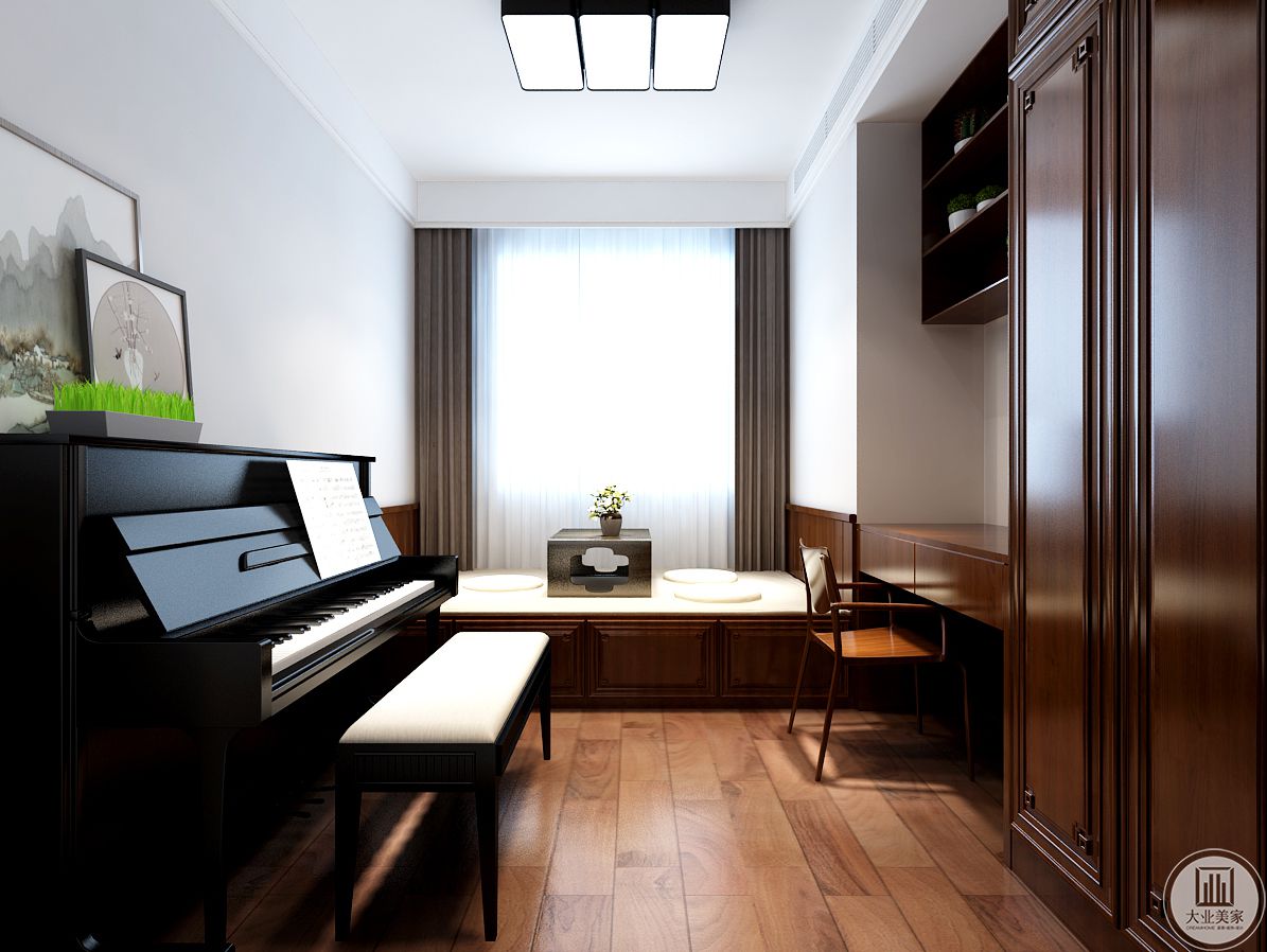 北卧室是多功能室定位，钢琴娱乐、客房休闲、独立书房，收纳储物等功能