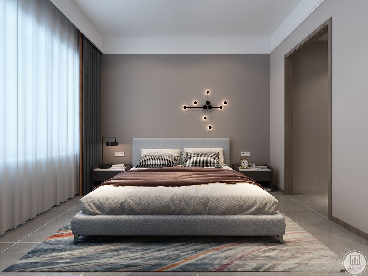 卧室采用浅奶咖色墙壁搭配深色地板-家居美图_装一网装修效果图