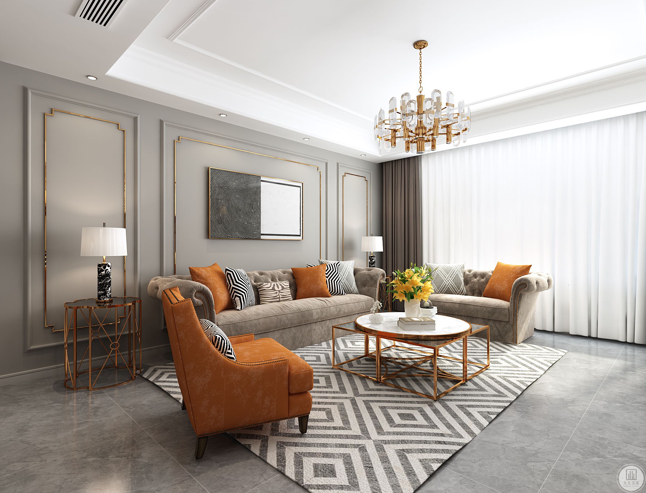 简单的沙发茶几地毯，让一家三口能在客厅舒适的相处，功能与颜值，都恰到好处