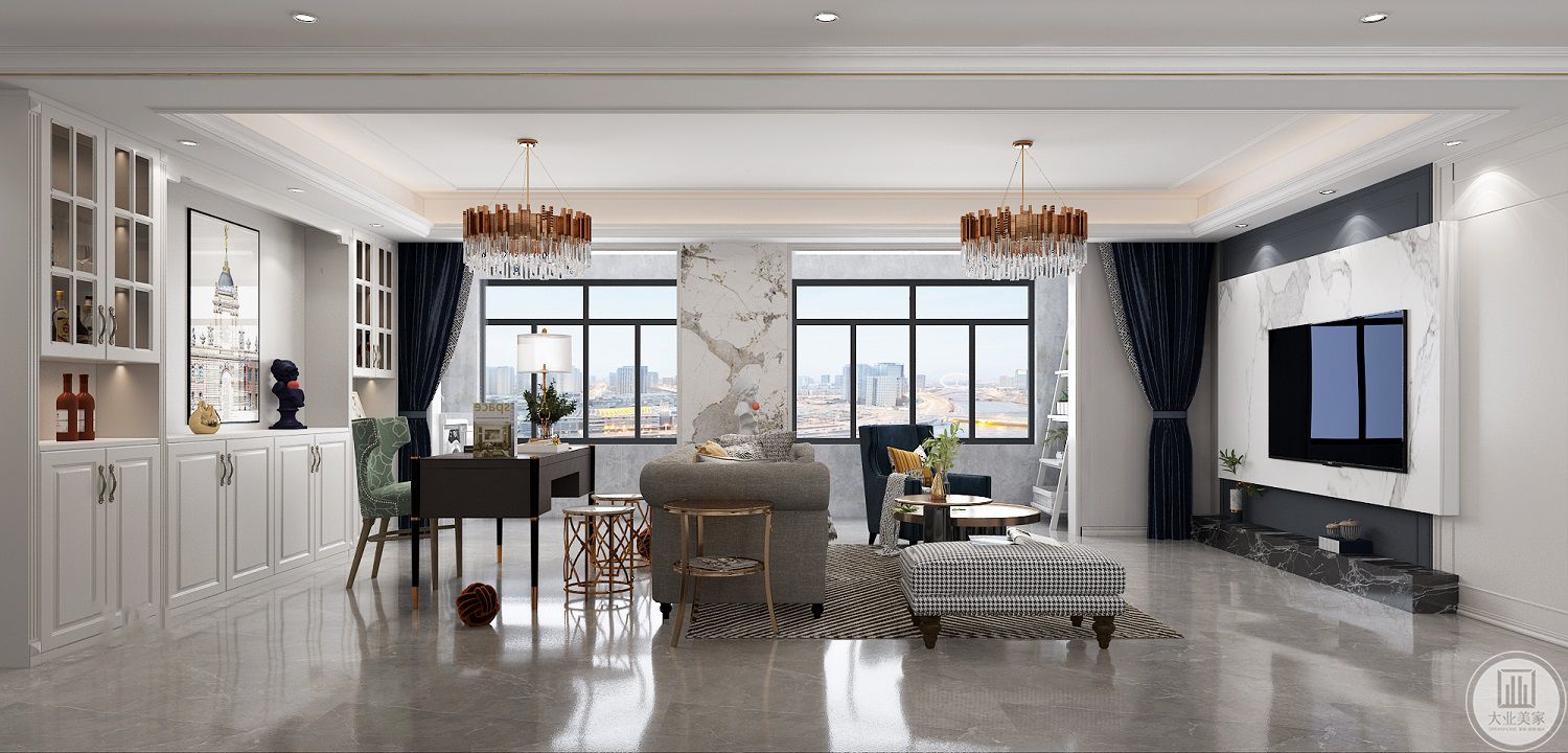 客厅提升空间色彩的纯粹感，清晰干净使空间泛起一丝丝涟漪