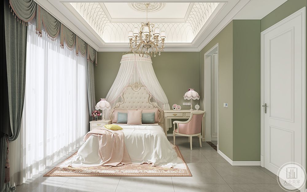 二稿-公主房豆沙绿与粉色的搭配，使房间更显清新，舒服，温馨。