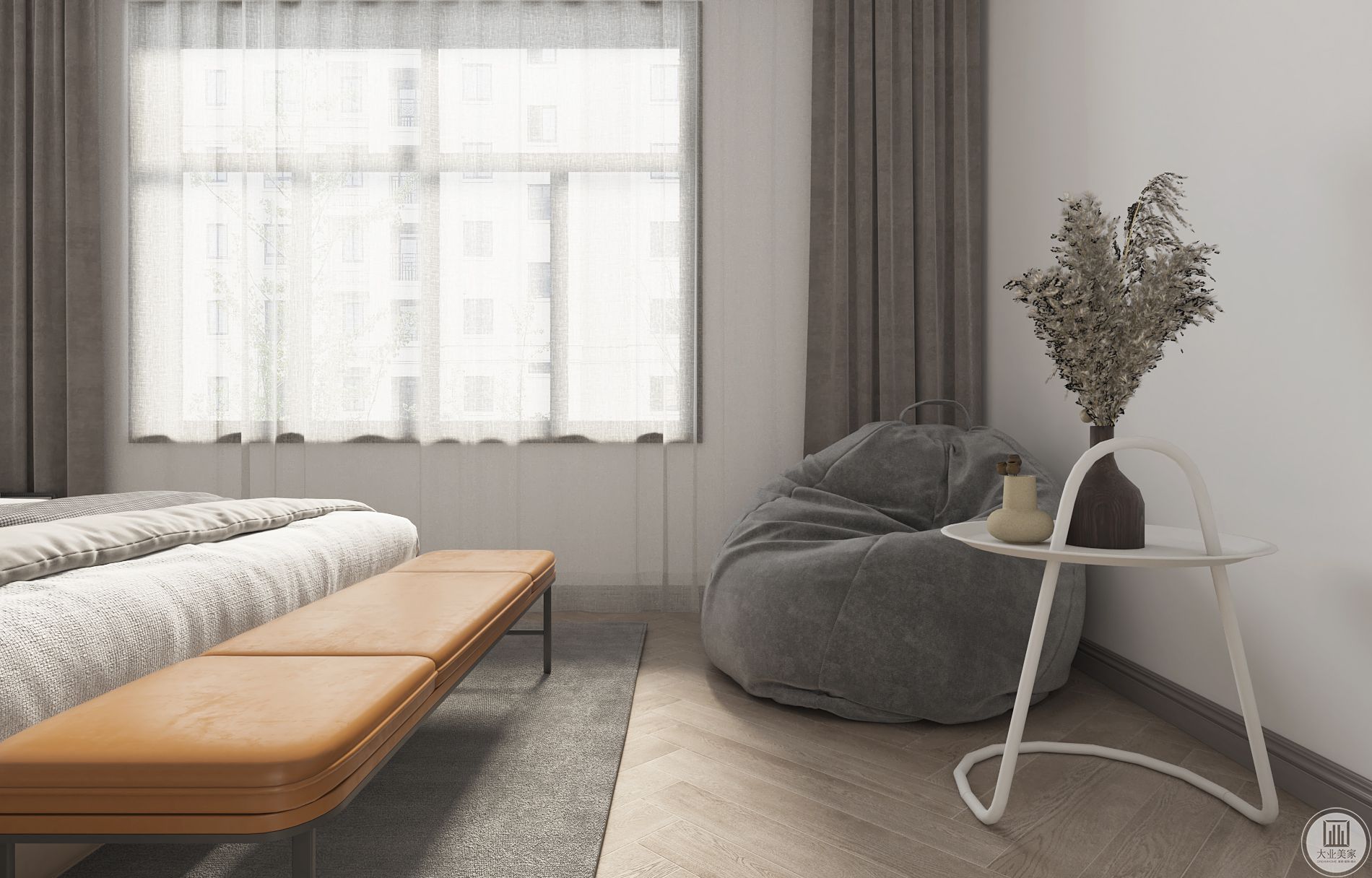 慵懒的懒人沙发是居家必备的休闲神器，放在二层主卧的位置会拥有极好的体验