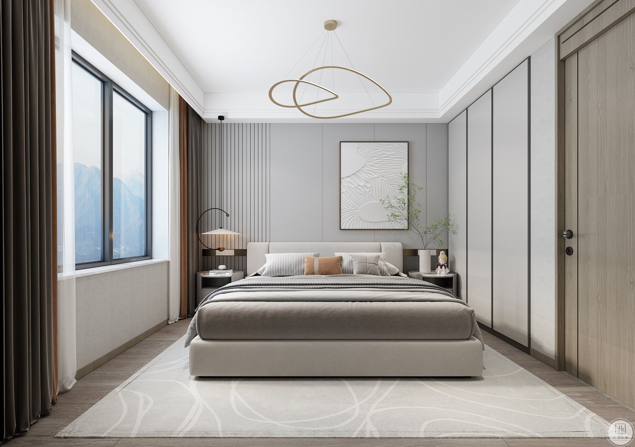 极简纯色系为主要基调的卧室，将休憩的轻快与放松充分释放。