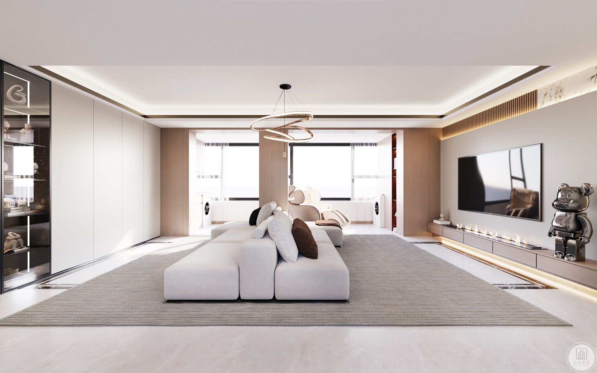 客厅开间比较大设计背靠背沙发满足双向功能