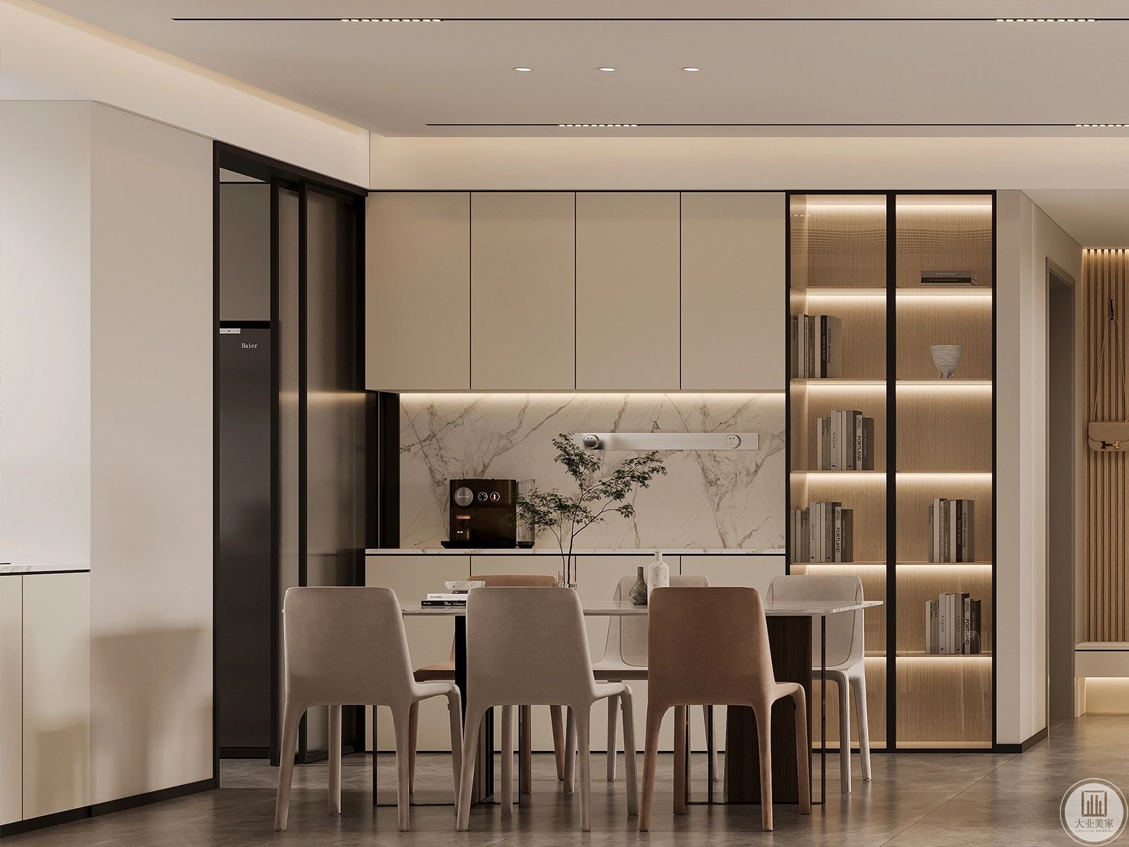 餐厅玻璃柜增加客厅的灵动性，让客厅也可以成为一个展示区.jpeg