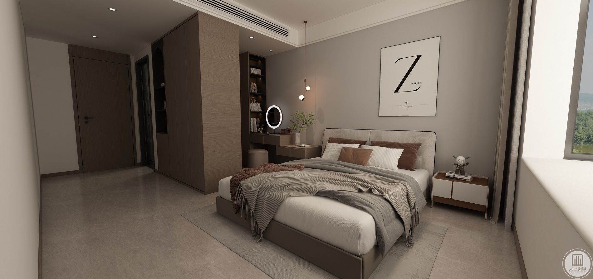 卧室比较简洁，整体风格，木作颜色与客厅做到统一.jpg